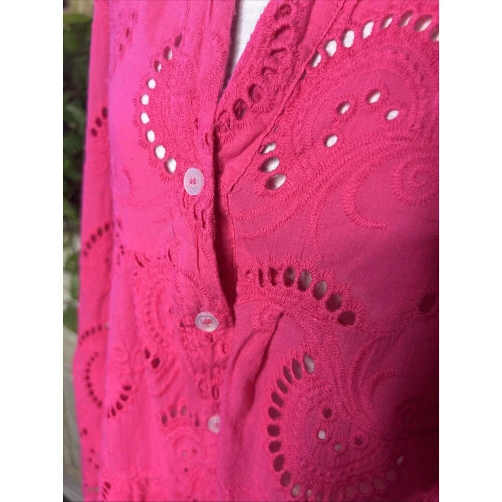 100% Cotton Pink Eyelet Swimsuit Coverup Coastal Beachwear Vacation Coverup